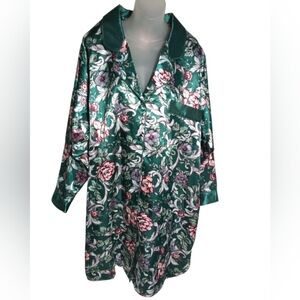 Just for Women Satin Floral Pajama Shirt Dress Green Pink Lounge Sleepwear Sz 2X